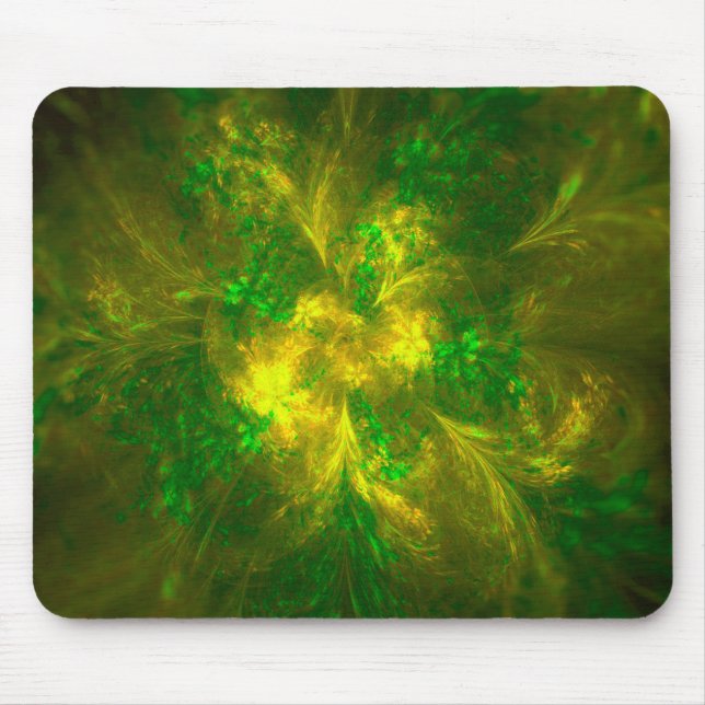 Abstract Flower Light Yellow And Green Patterns Mouse Pad (Front)