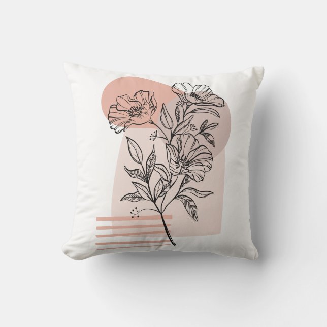 Abstract flower line art pastel pink  cushion (Front)