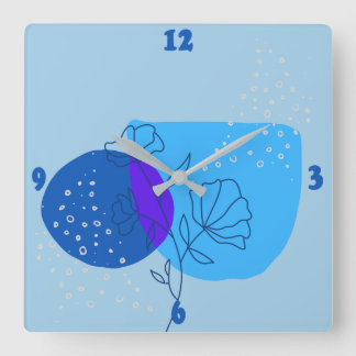 Abstract flower line in blue rain square wall clock