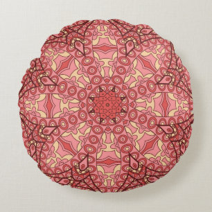 Abstract flower mandala ethnic seamless pattern round cushion