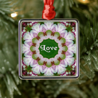 Abstract Flower Mandala with Love optional Text Metal Ornament