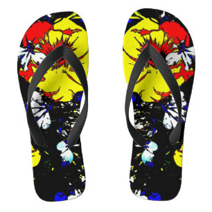 abstract flower pattern in red yellow and black thongs