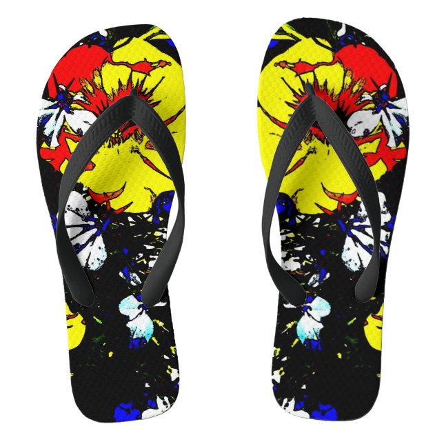 abstract flower pattern in red yellow and black thongs (Footbed)