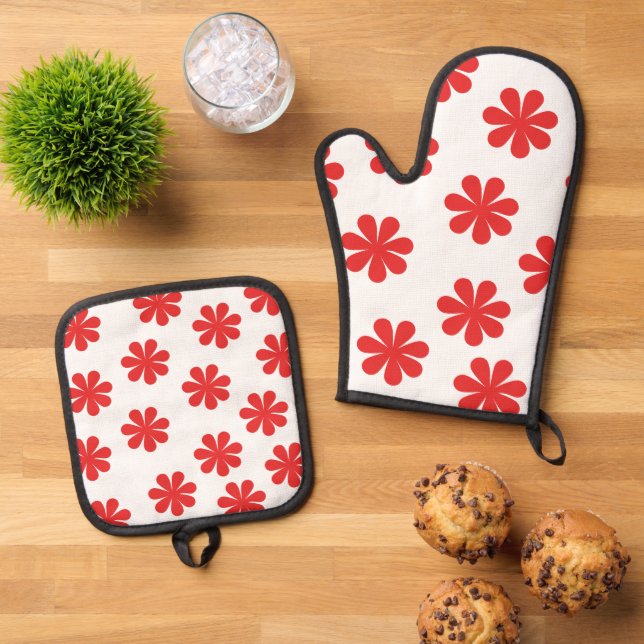 Abstract Flower Pattern  Oven Mitt & Pot Holder Set (Top Down)
