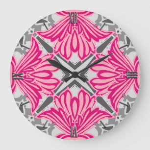 Abstract Flower Petals Fuchsia Pink and Grey Large Clock