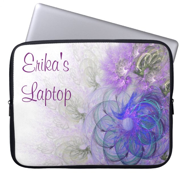 Abstract Flower Purple and Blue Lacy Artwork Laptop Sleeve (Front)