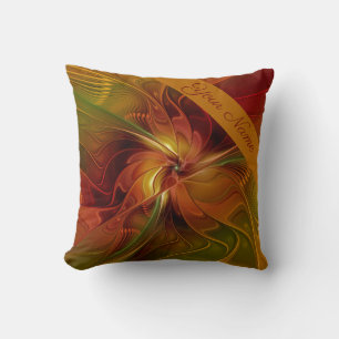Abstract Flower Red Orange Brown Green Name Cushion