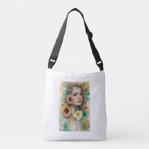 Abstract Flower Woman Portrait Crossbody Bag