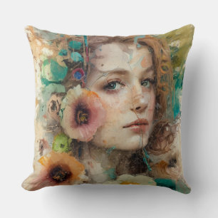 Abstract Flower Woman Portrait Cushion