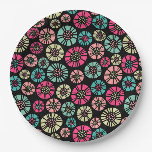 Abstract Flowers 031023 - Colours on Black Paper Plate