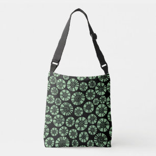 Abstract Flowers 031023 - Faded Green on Black Crossbody Bag