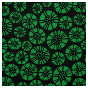 Abstract Flowers 031023 - Grass Green on Black Fabric