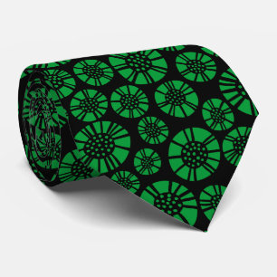 Abstract Flowers 031023 - Grass Green on Black Tie