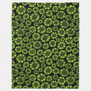 Abstract Flowers 031023 - Martian Green on Black Fleece Blanket