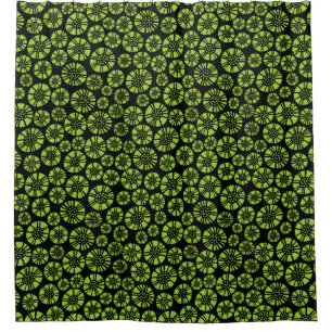 Abstract Flowers 031023 - Martian Green on Black Shower Curtain