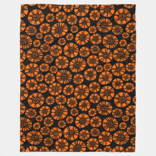 Abstract Flowers 031023 - Orange on Black Fleece Blanket