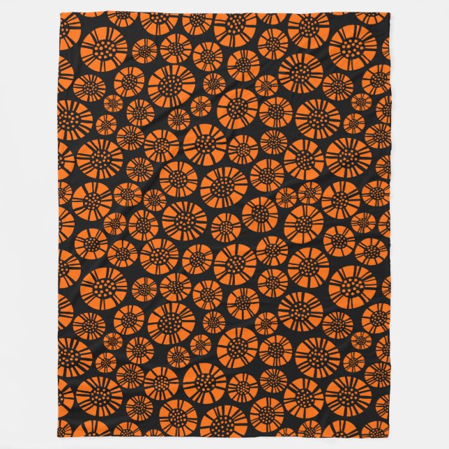 Abstract Flowers 031023 - Orange on Black Fleece Blanket (Front)