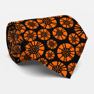 Abstract Flowers 031023 - Orange on Black Tie