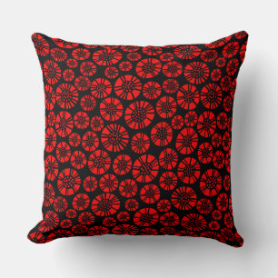 Abstract Flowers 031023 - Red on Black Cushion