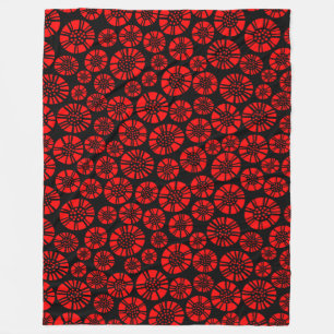 Abstract Flowers 031023 - Red on Black Fleece Blanket