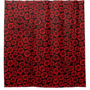 Abstract Flowers 031023 - Red on Black Shower Curtain