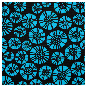 Abstract Flowers 031023 - Sky Blue on Black Fabric