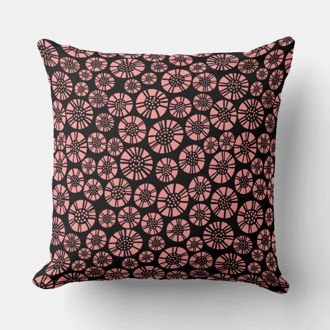 Abstract Flowers 031023 - Soft Pink on Black Cushion (Front)