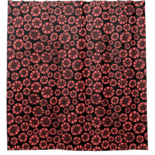 Abstract Flowers 031023 - Tropical Pink on Black Shower Curtain