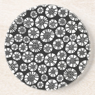 Abstract Flowers 031023 - White on Black Coaster