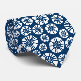 Abstract Flowers 031023 - White on Shibori Blue Tie