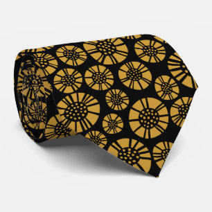 Abstract Flowers 031023 - Yellow on Black Tie