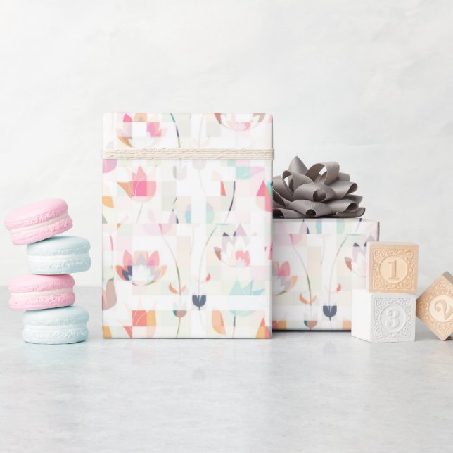 Abstract Flowers and Lattice Seamless Wrapping Paper (Baby Shower)