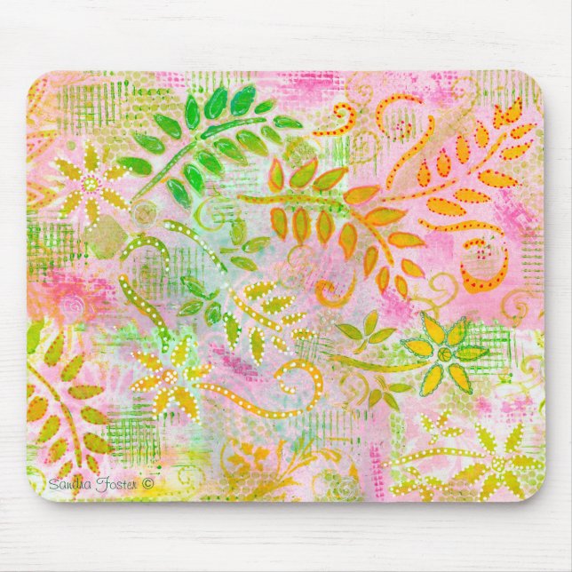Abstract Flowers and Leaves Mouse Pad (Front)