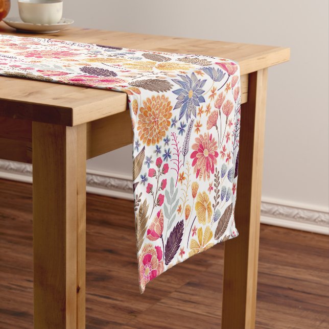 Abstract Flowers And Leaves Short Table Runner (In Situ)