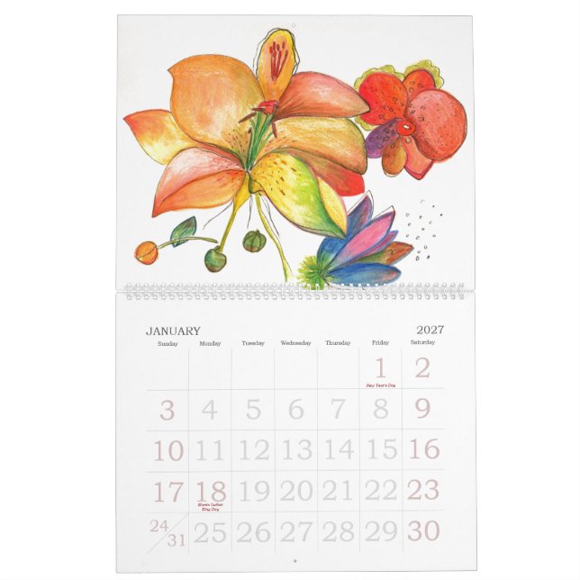 Abstract Flowers and Orchids Calendar (Jan 2027)