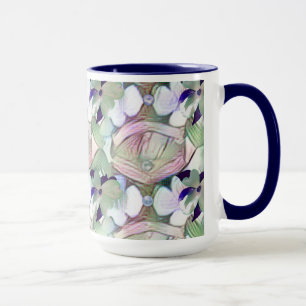 Abstract Flowers and Pearls Blue Big Mug