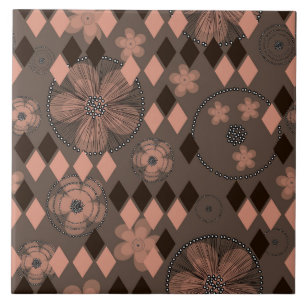 Abstract Flowers and Rhombuses Ceramic Tile