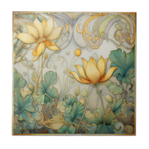 Abstract Flowers Art Deco Ceramic Tile