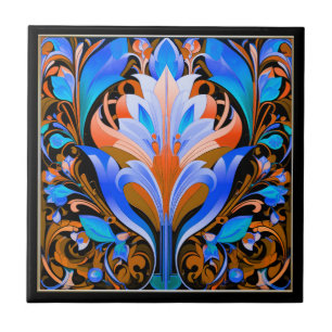 Abstract Flowers Art Deco Ceramic Tile