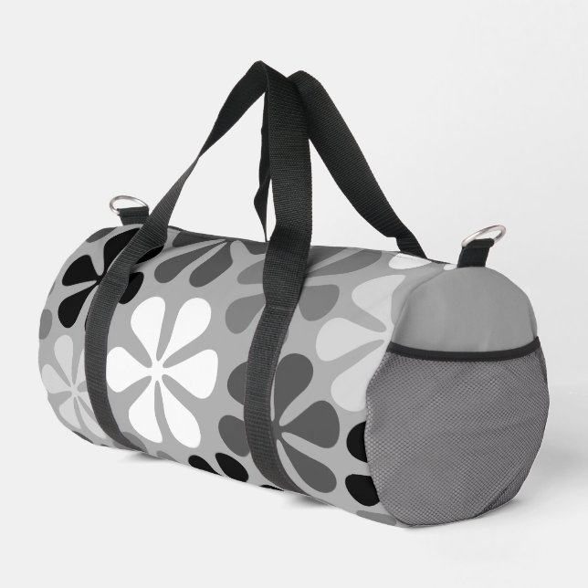 Abstract Flowers Black White Grey Duffle Bag (Right Corner)