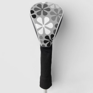 Abstract Flowers Black White Grey Golf Head Cover