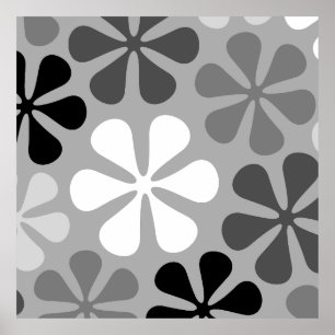 Abstract Flowers Black White Grey Poster
