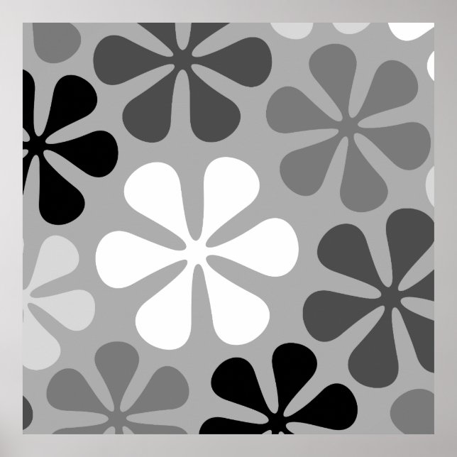 Abstract Flowers Black White Grey Poster (Front)