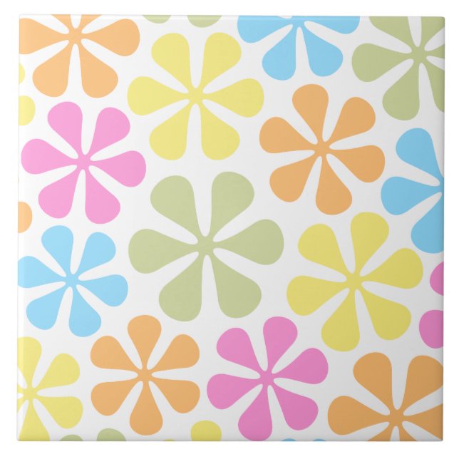Abstract Flowers Bright Colour Mix Tile (Front)