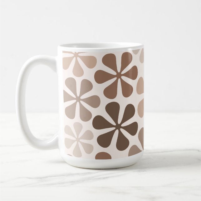 Abstract Flowers Brown Taupe Cream Coffee Mug (Left)