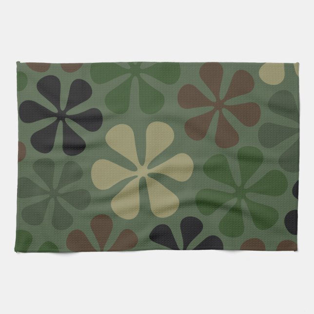 Abstract Flowers Camouflage Tea Towel (Horizontal)