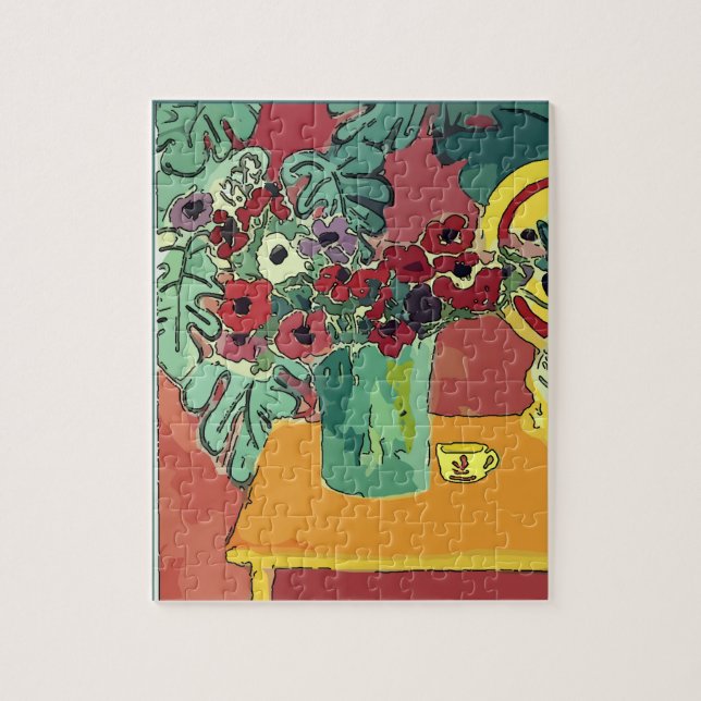 Abstract Flowers & Coffee Cup Jigsaw Puzzle (Vertical)