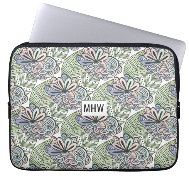 Abstract Flowers custom monogram laptop sleeves (Front)