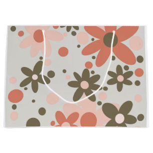 Abstract flowers in coral, peach & green large gift bag