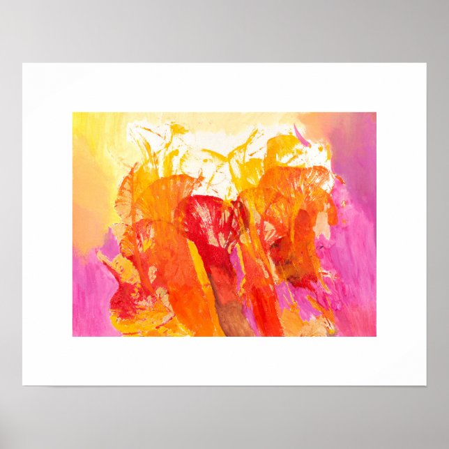 Abstract Flowers in Pink, Tangerine, and Gold Poster (Front)